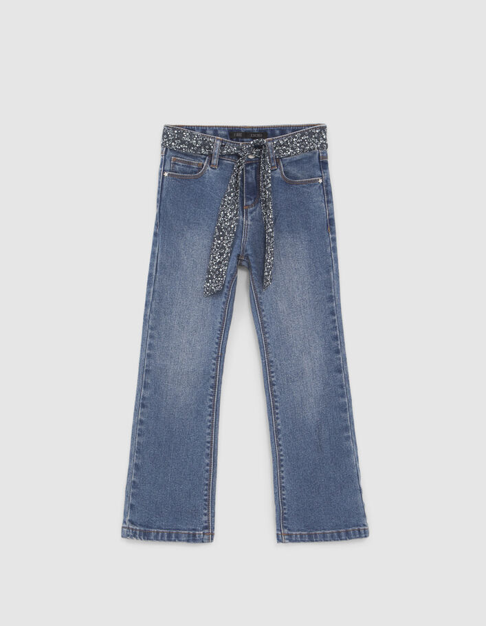 Jean FLARE bleu Waterless avec ceinture-foulard fille