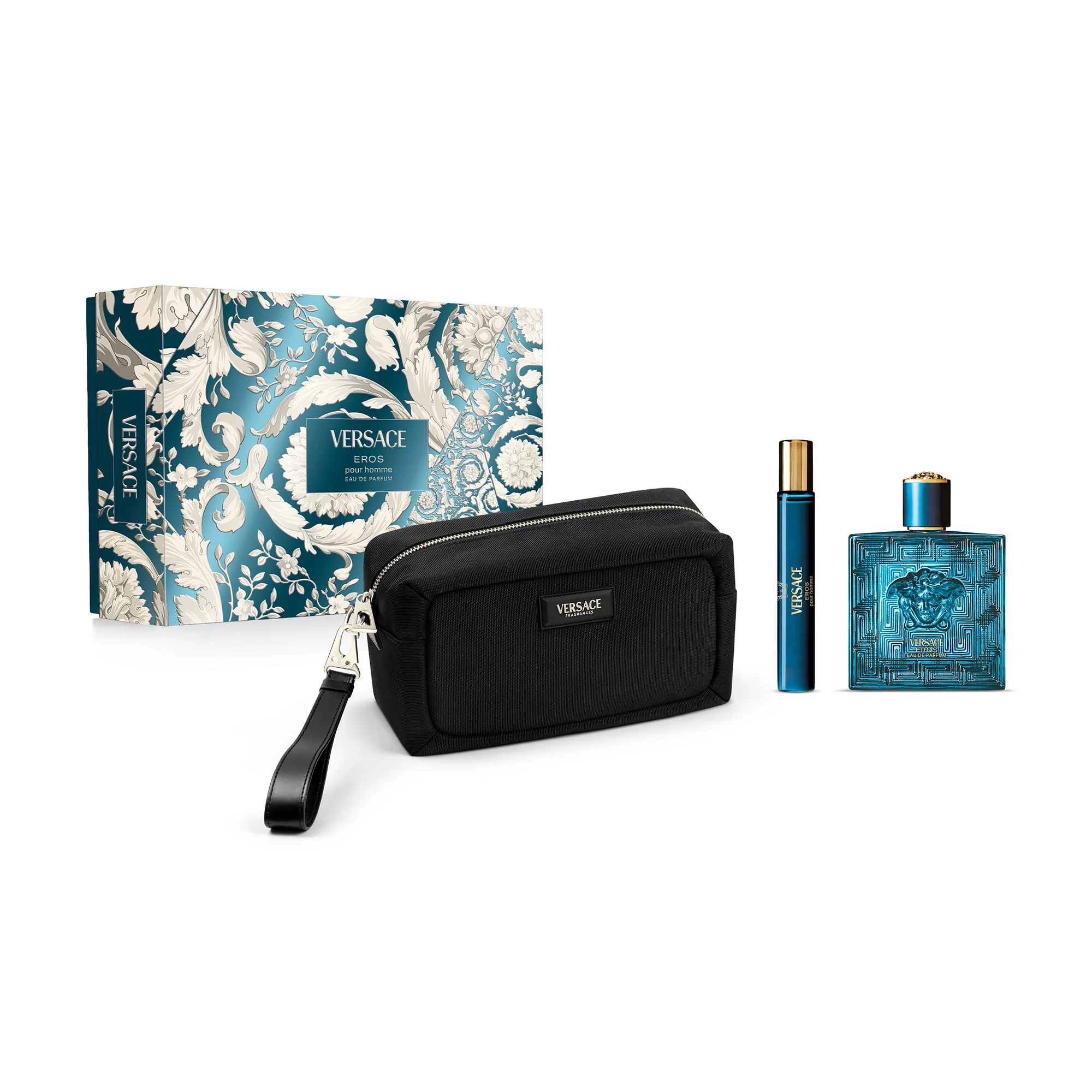Eros Poklon set Eros Eau De Parfum + Sprej za putovanja + Toaletna torbica - Muški parfemski set, Eau de Parfum