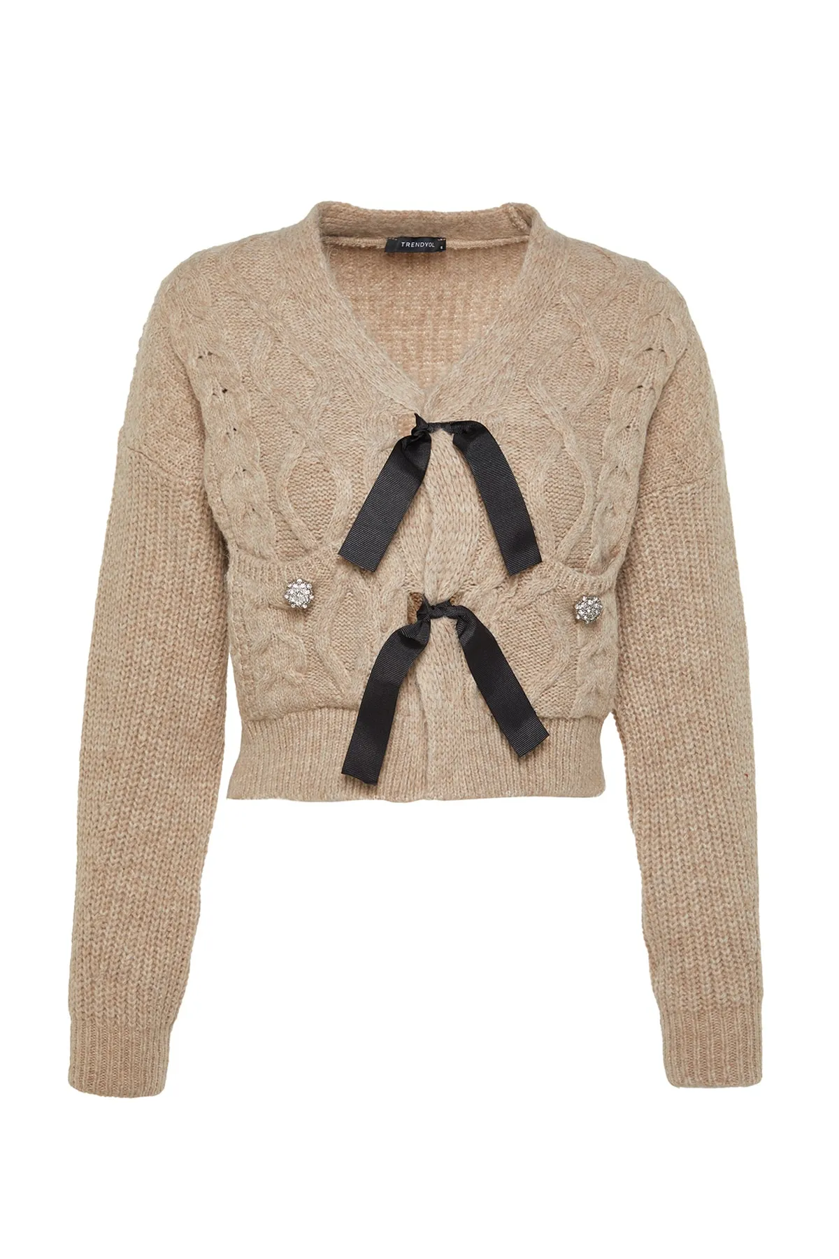 Trendyol Collection  Beigefarbener, weich strukturierter Haarstrickpullover TWOAW22KZ1947