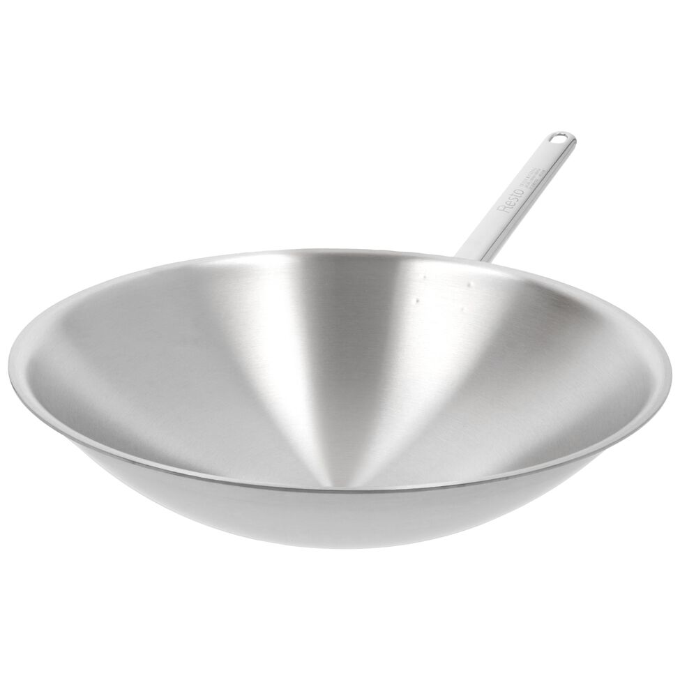 Wok runder Boden 36 cm, 18/10 Edelstahl