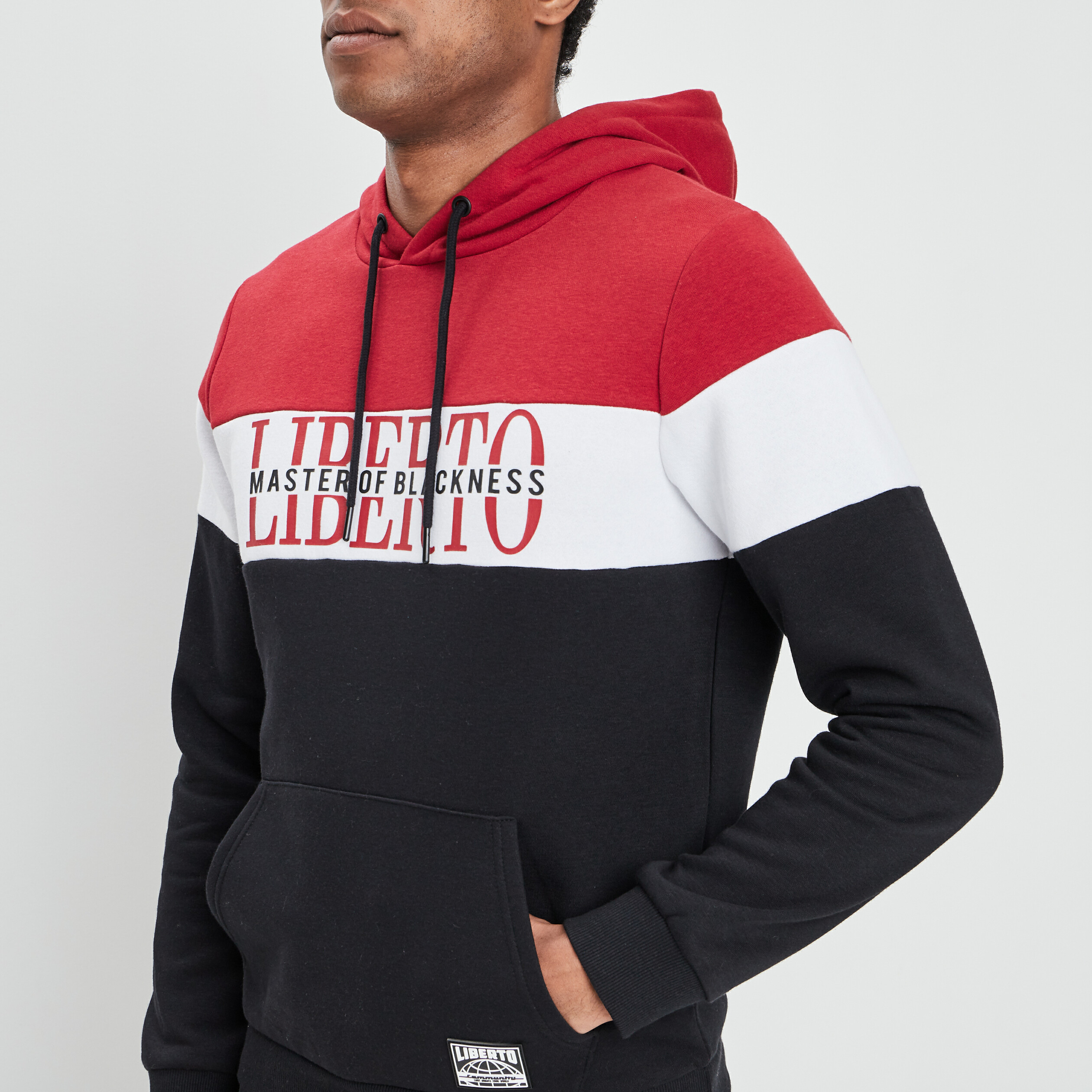 Sweat tricolor à capuche hoodie rouge foncé homme | La Halle