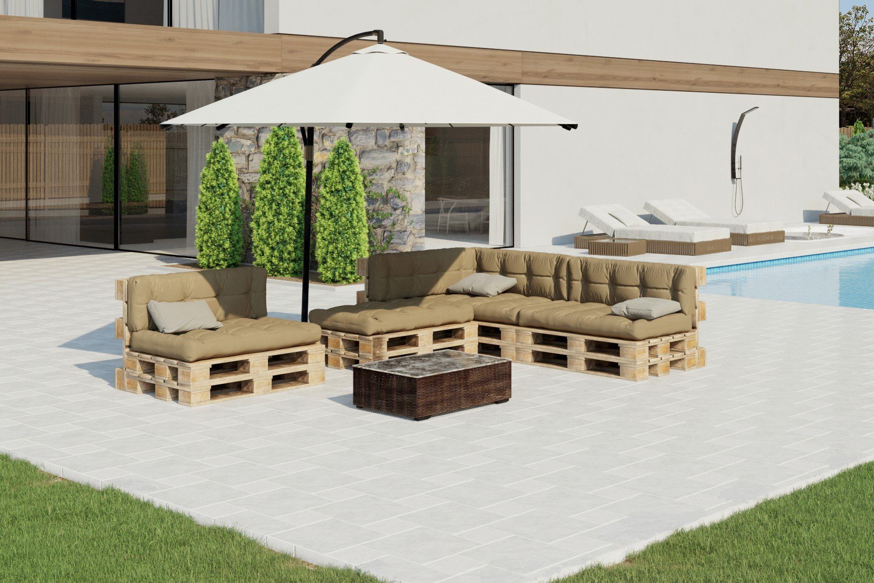 Jekatex Palettenkissen SOPHIA, Palettenauflagen SET, 120x80cm, für Europaletten, wasserabweisend, indoor und outdoor