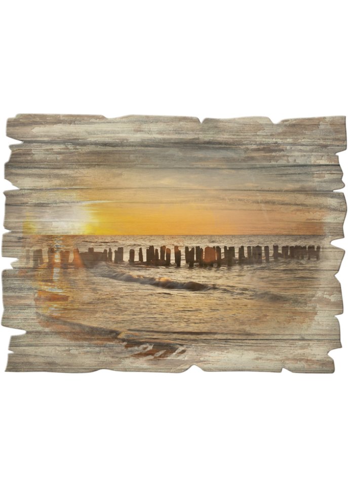 Holzbild mit Sonnenuntergang