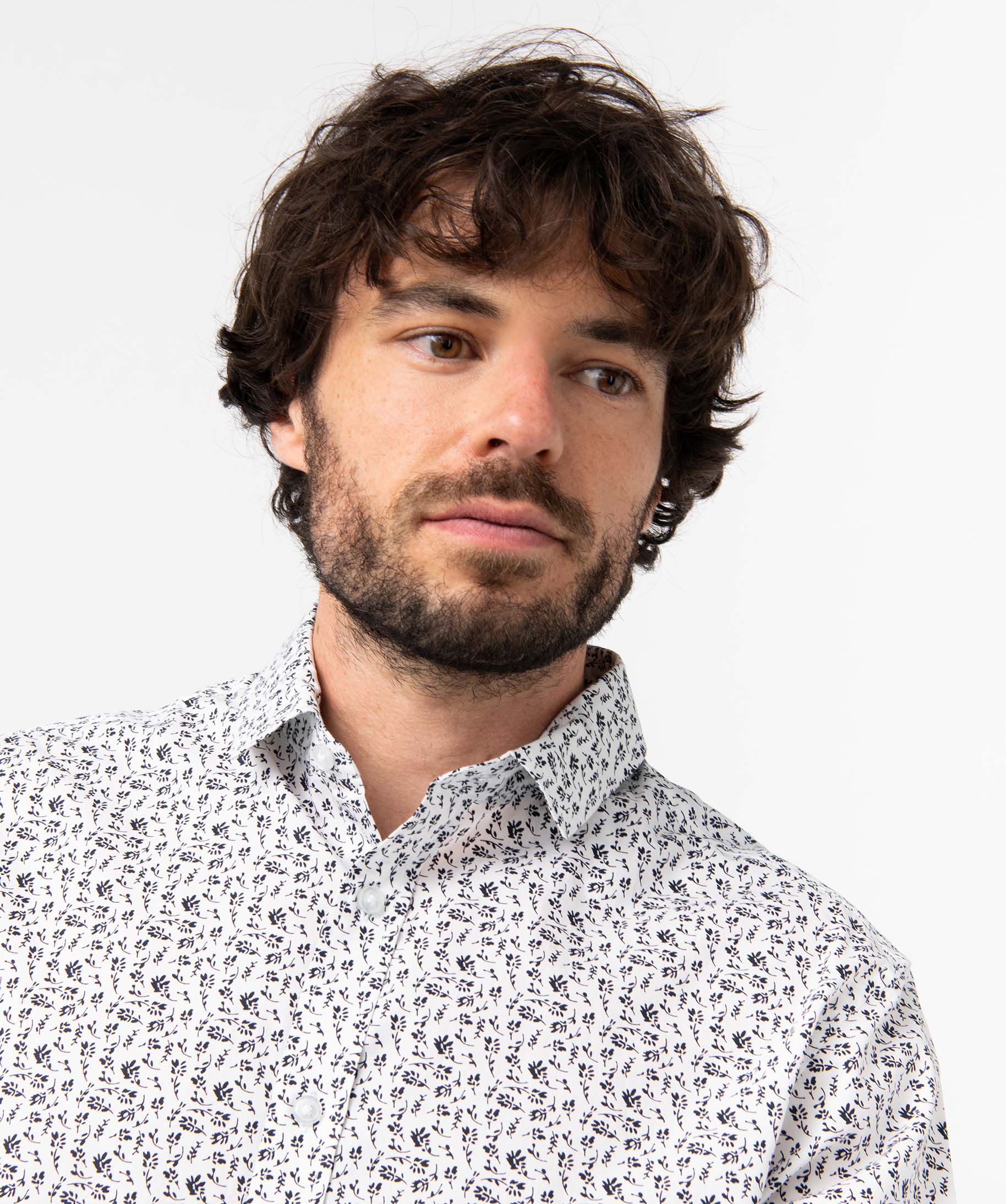 Chemise homme coupe droite à motif fleuri blanc | GEMO