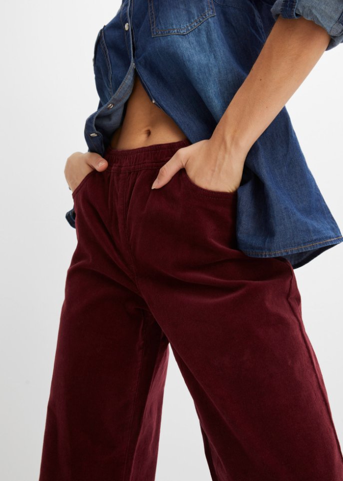 Weite Stretch-Marlenehose mit High-Waist-Schlupfbund aus Cord