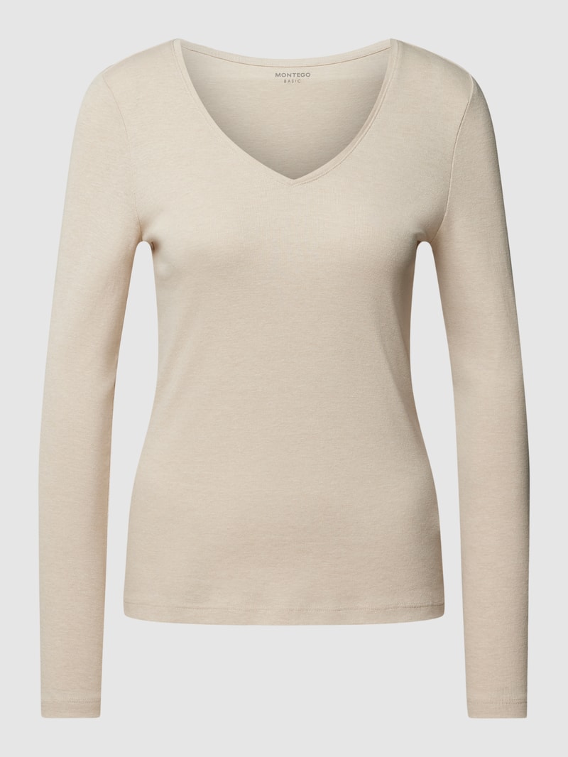 Longsleeve mit V-Ausschnitt in ecru meliert