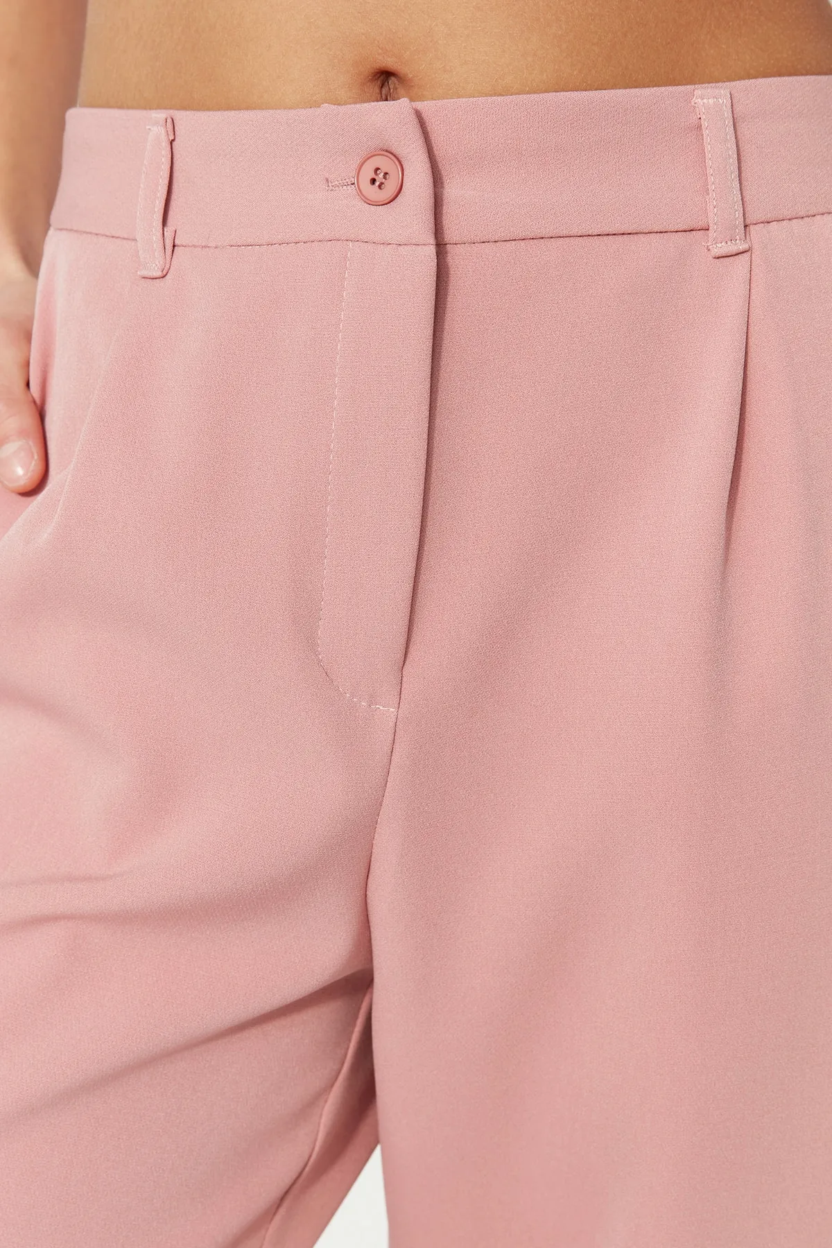 Trendyol Collection  Dusty Rose High Waist Wide Leg/Plissee Wide Leg Woven Hose TWOAW21PL0076