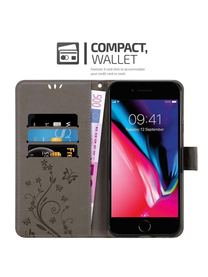 cadorabo Hülle für Apple iPhone 7 / 7S / 8 / SE 2020 Blumen Design in FLORAL GRAU günstig kaufen onesize
