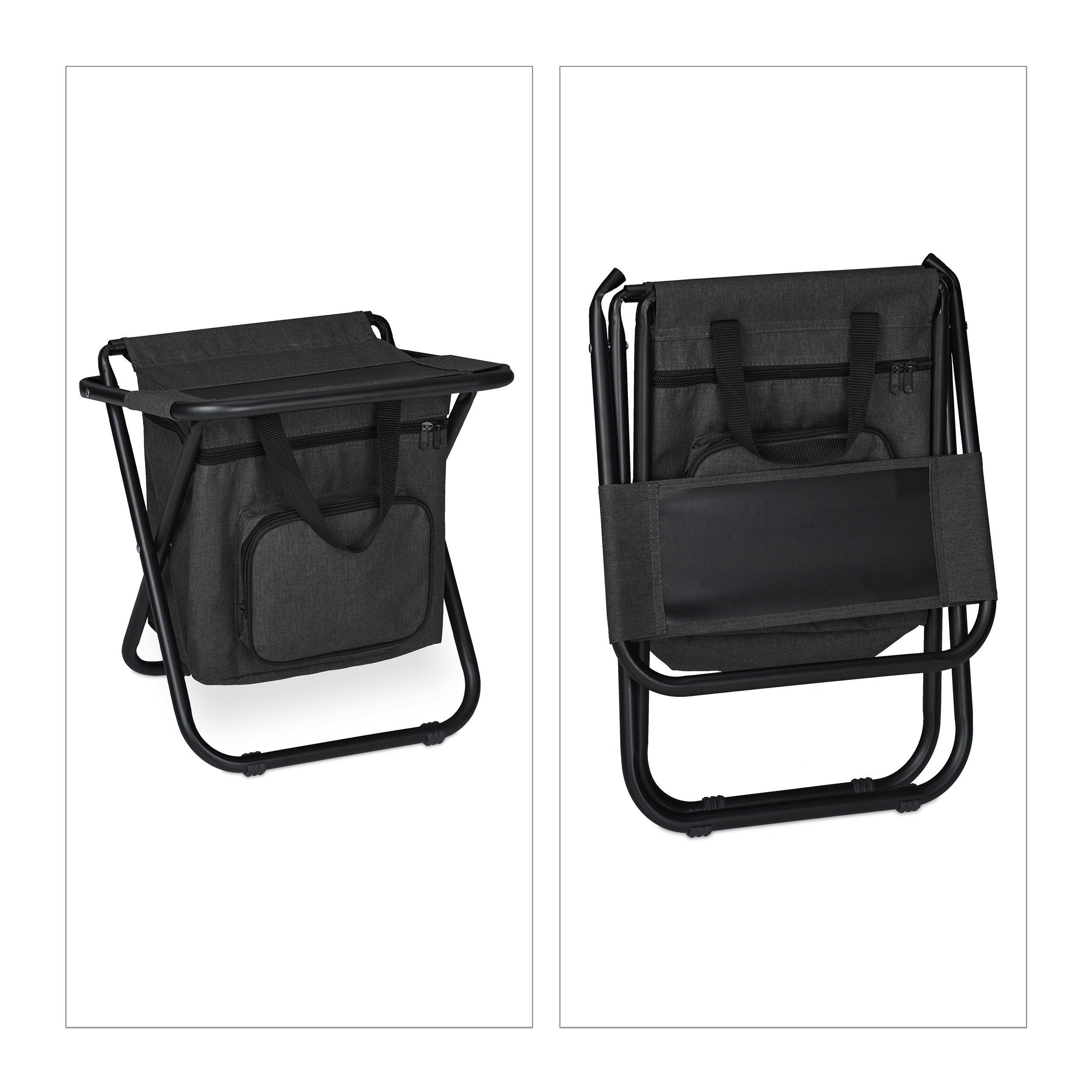 relaxdays Campinghocker Schwarzer Campinghocker mit Lehne