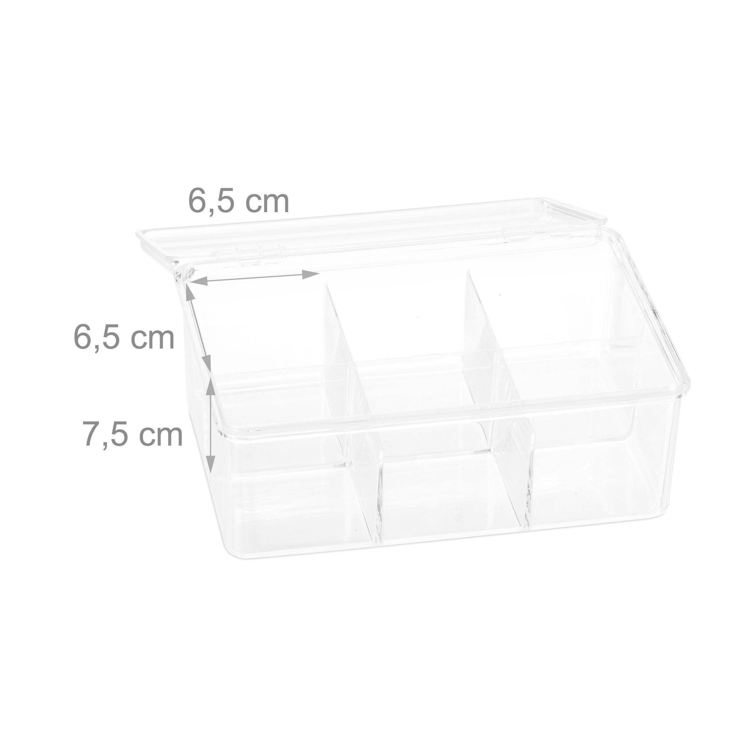 relaxdays Teebox 2 x Teebox transparent mit 6 Fächern, Kunststoff