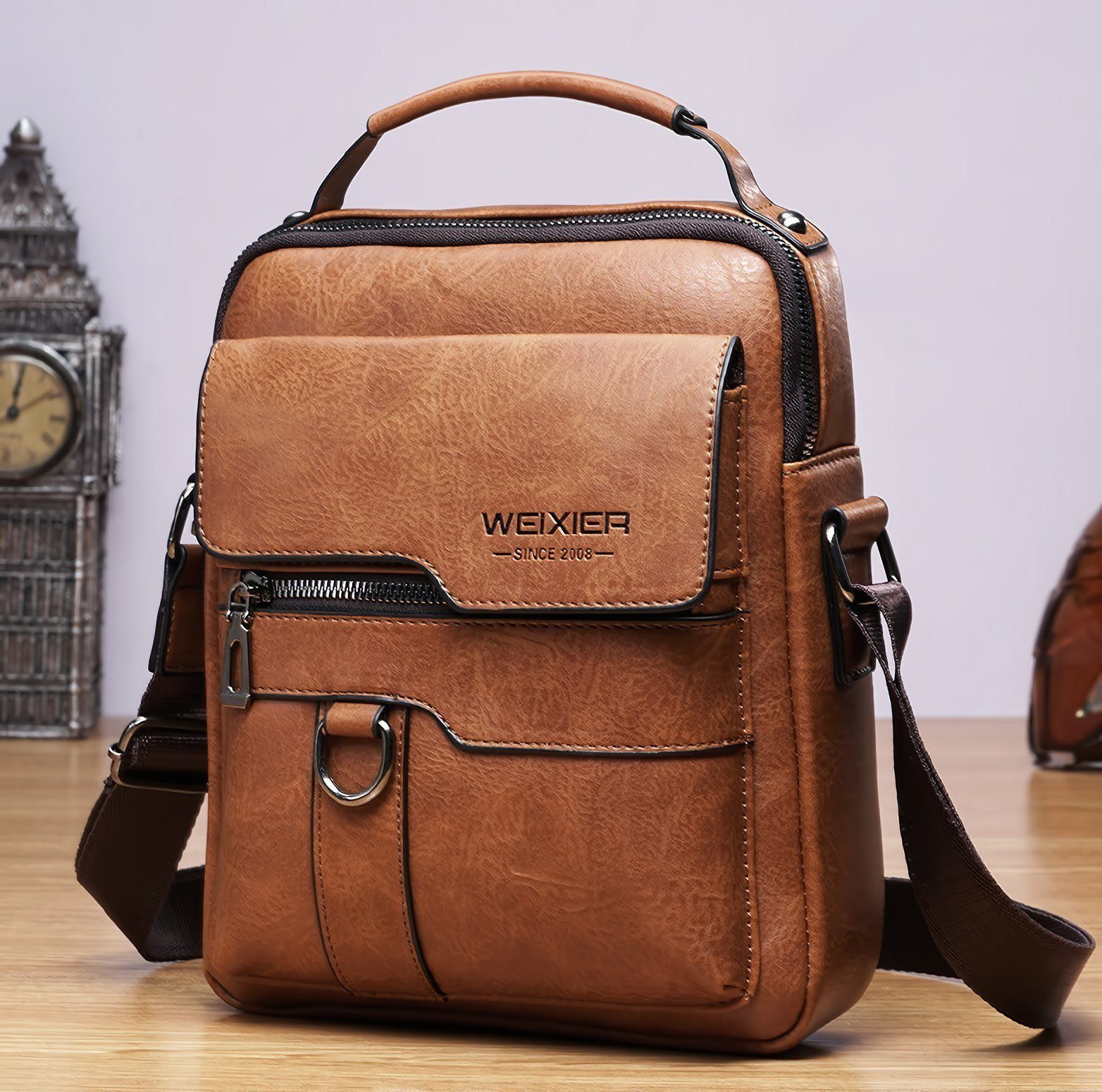 Suzakuin Umhängetasche KunstlederLeder-Schultertasche Herren -geräumig und strapazierfähig