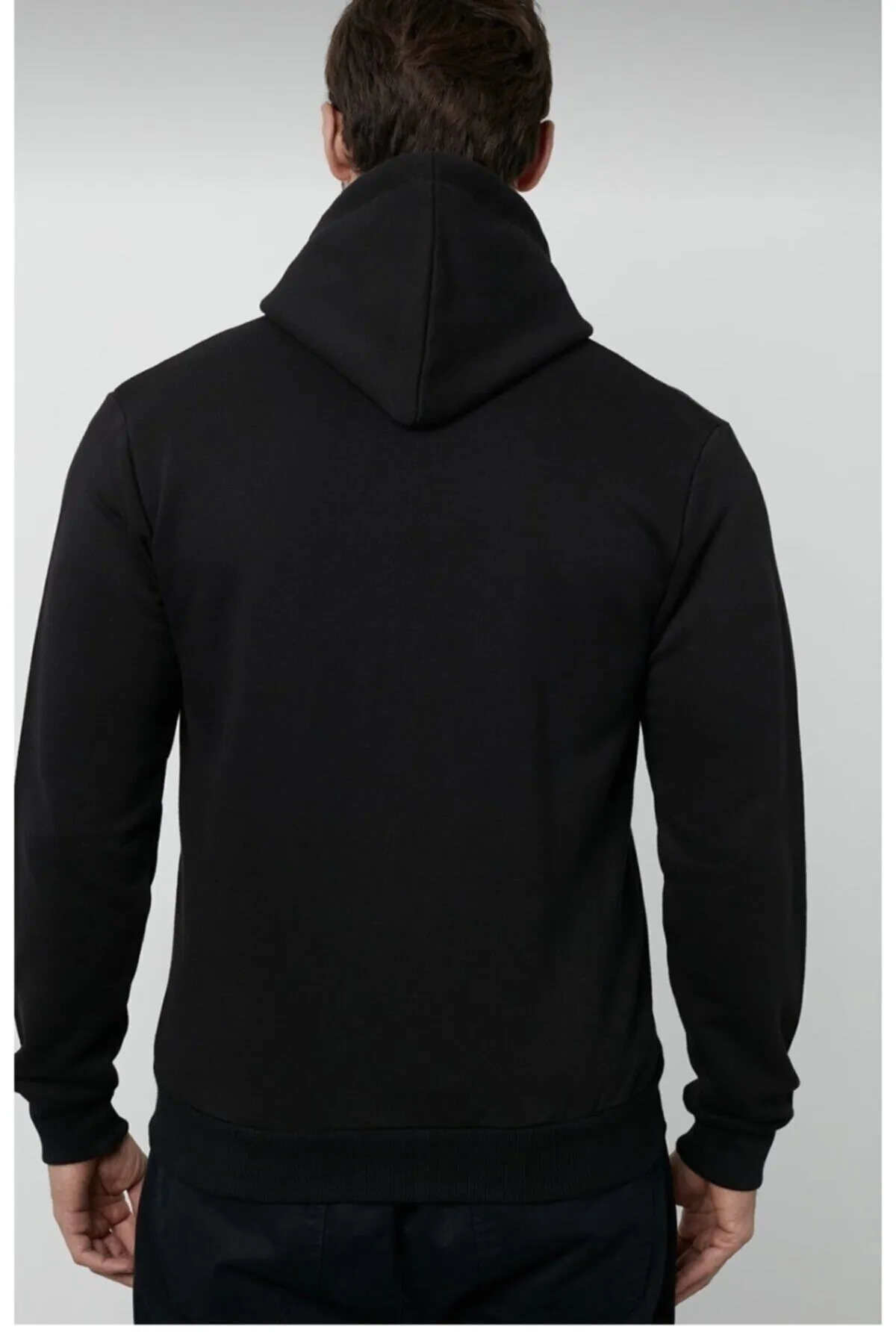 Türebutik  Schwarze Unisex-Kapuzenjacke mit Reißverschluss und Band innen