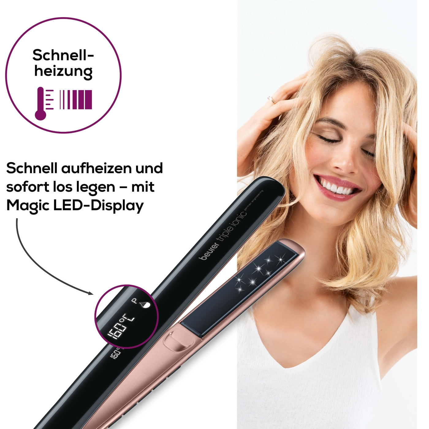 Beurer Haarglätter - HS 80-Glätteisen mit 3 Stufen Ionen Funktion & Schutzfunktion fürs Haar