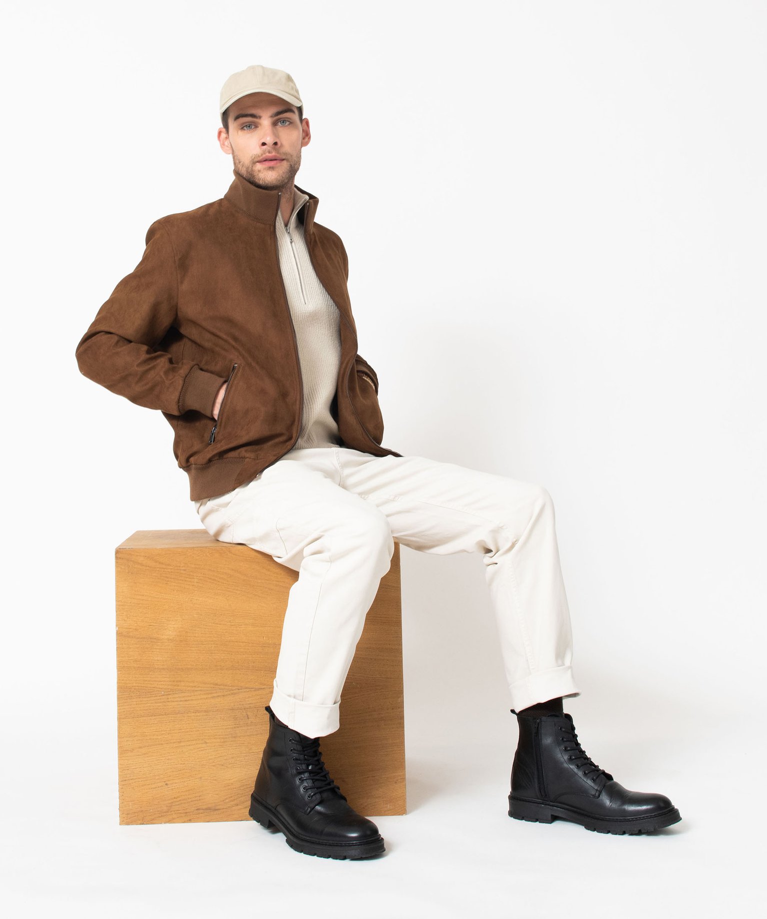 Pantalon 5 poches en coton stretch homme ecru | GEMO