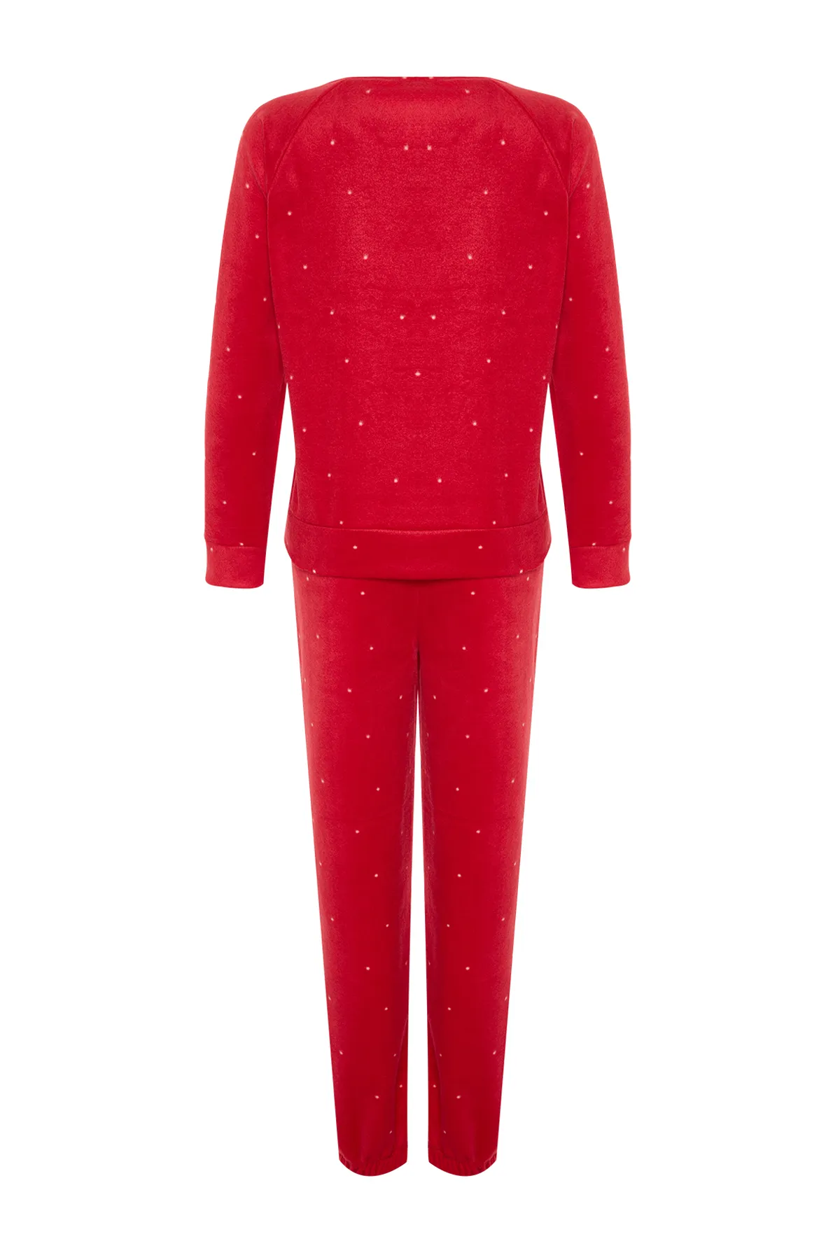 Trendyol Collection  Rotes Pyjama-Set aus gestricktem T-Shirt und Hose aus Samt THMAW24PT00032