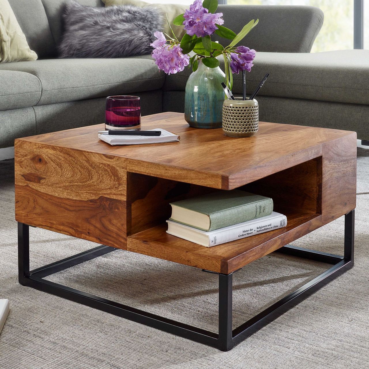 Skyport WOHNLING Couchtisch Sofatisch Holz Massiv 60x60x34,5 cm Wohnzimmertisch Tisch