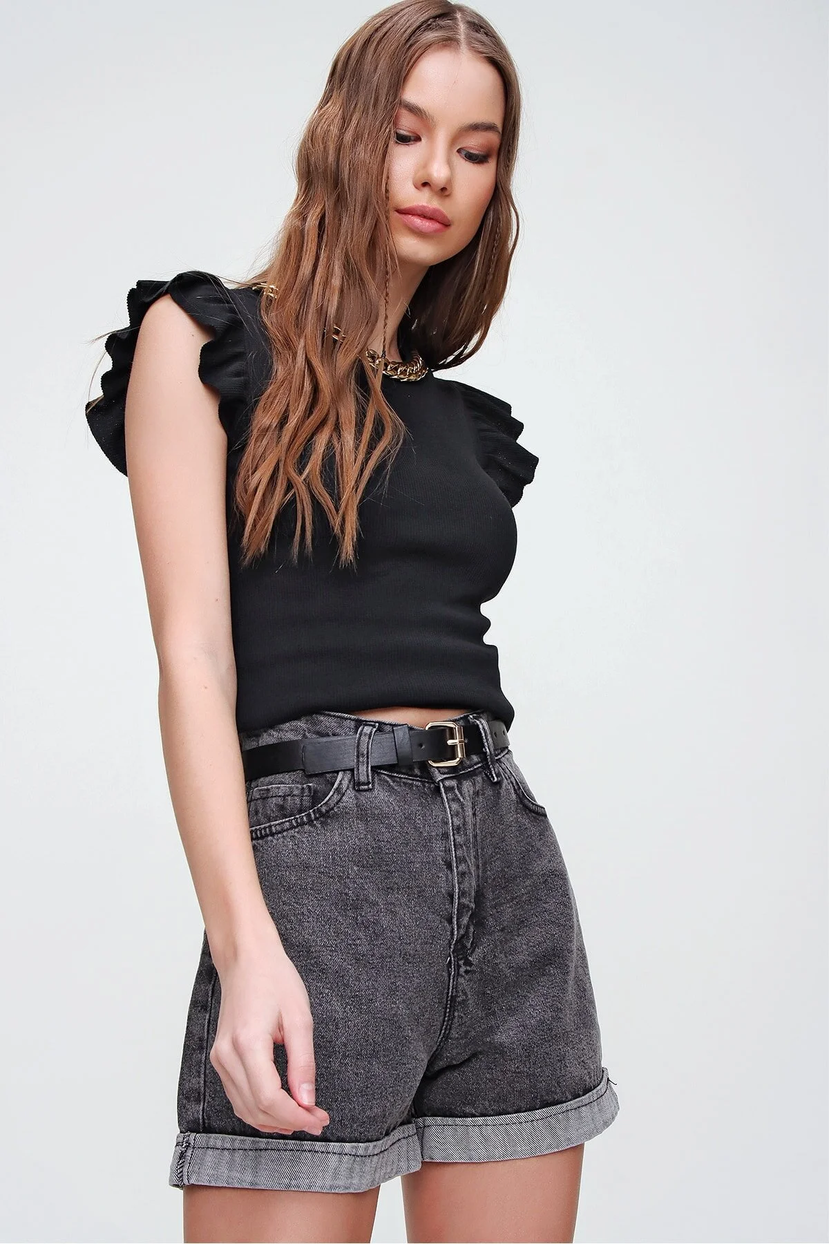 Trend Alaçatı Stili  Shorts - Grau - Hoher Bund