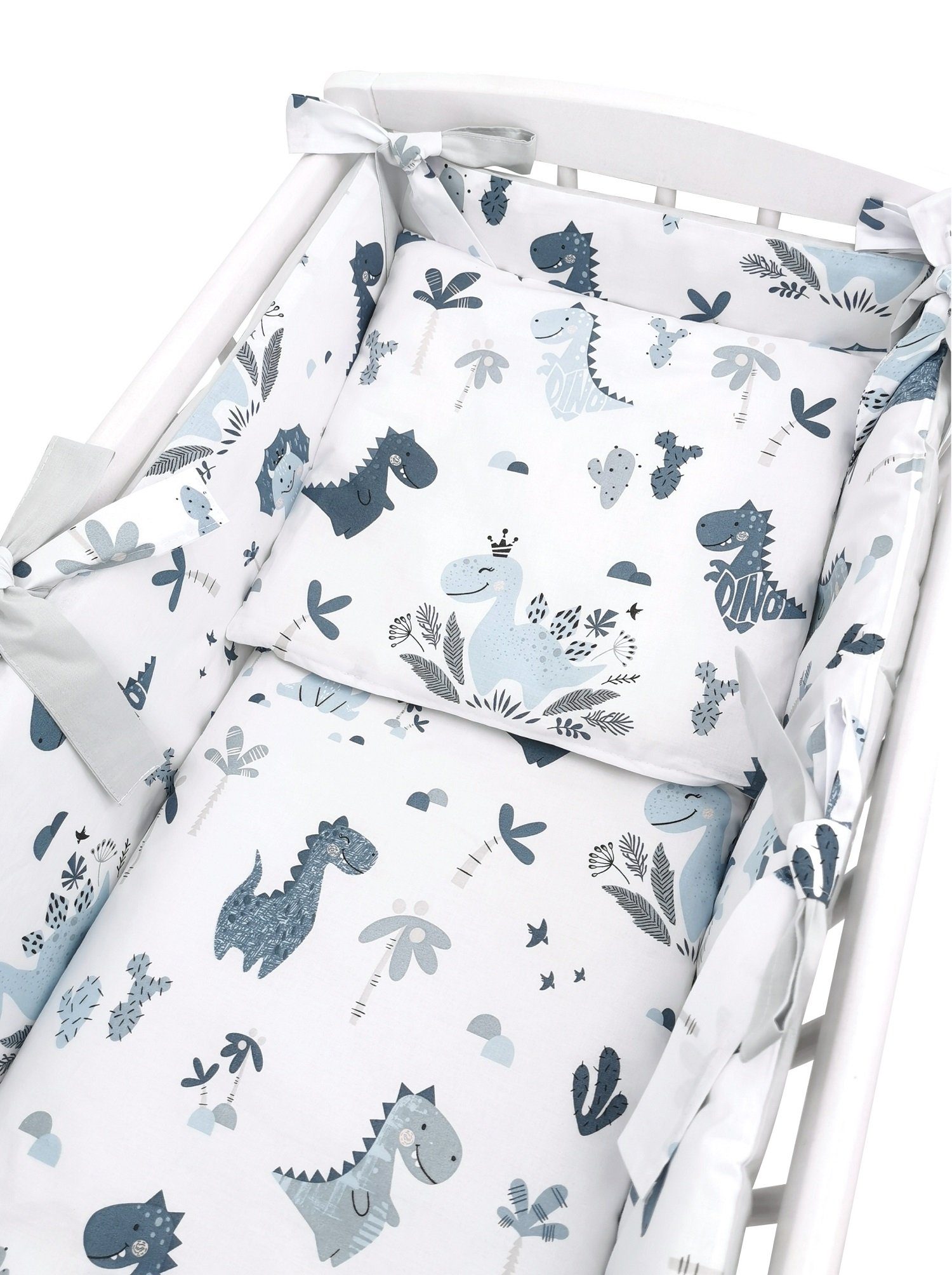 Babyhafen Beistellbett Baby Beistellbett Vollausstattung Dino in Blau Grün Komplett Babybett