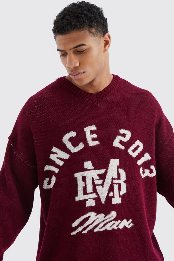 Oversize Fußball-Pullover mit V-Ausschnitt