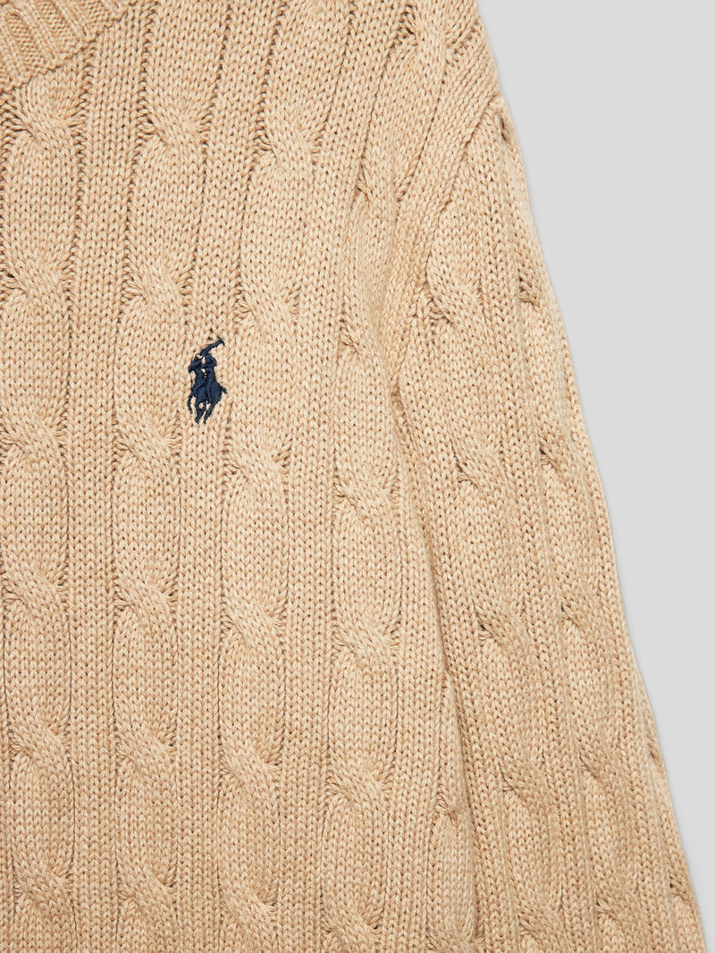Strickpullover mit Zopfmuster in beige