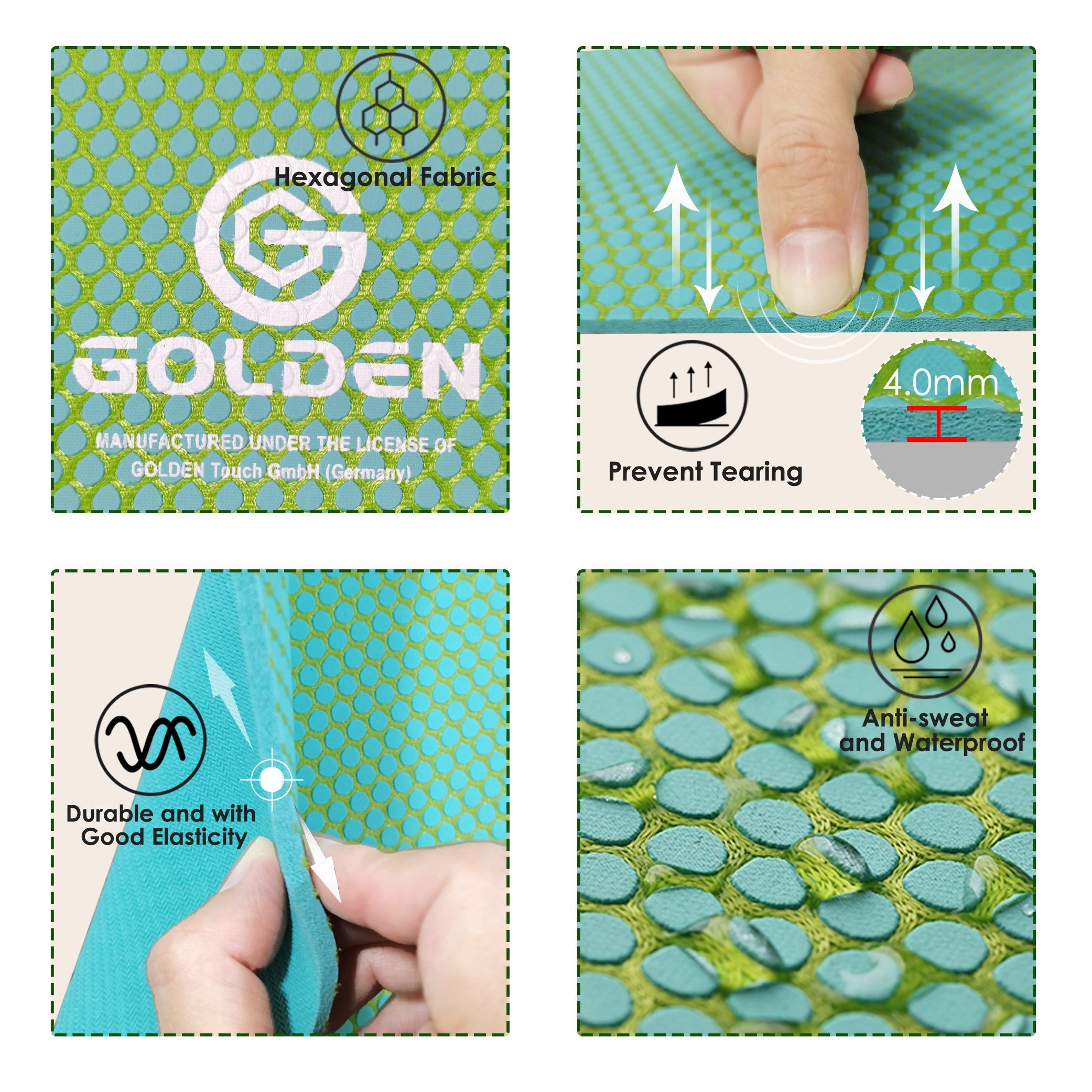 GOLDEN Yogamatte GOLDEN®Kühlen Yogamatte Besondere für Sommer rutschfest aus Kautschuk grüne Gymnastikmatte mit Tragegurt XL 4.0mm Dicke 183cm Länge 61cm Breite für Fitness Pilates & Gymnastik, Dein Körper kühler als in der Luft