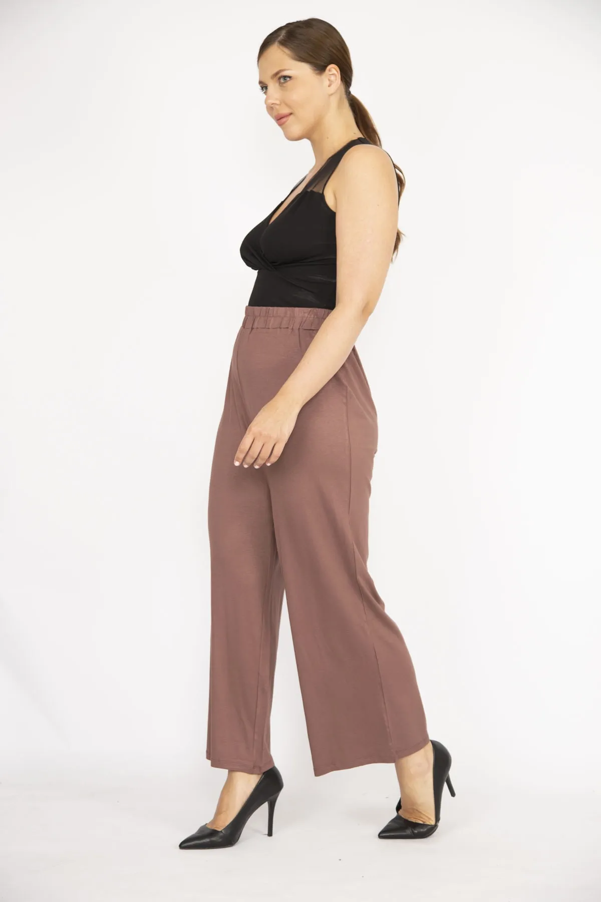 Şans  Damen-Trainingshose in Milchkaffee, große Größe, hohe Taille, 65n36499