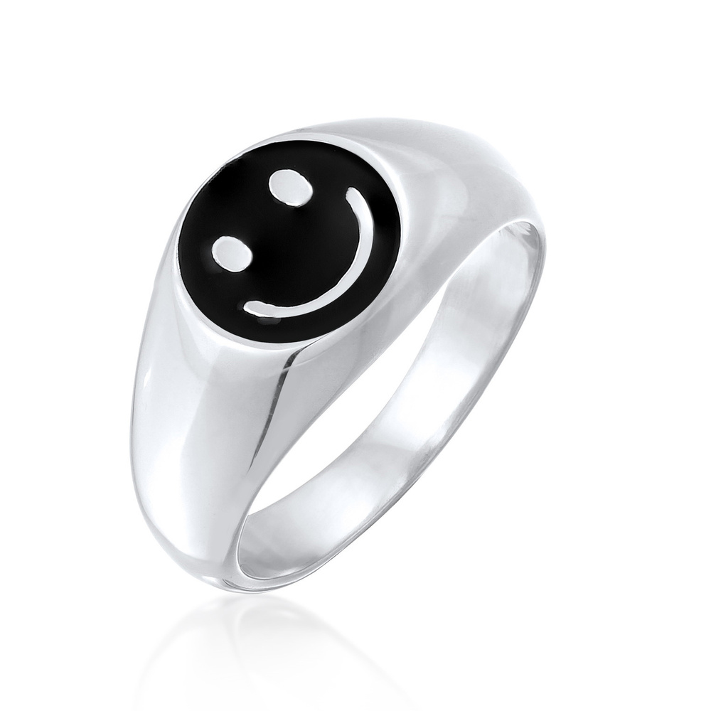 KUZZOI KUZZOI Bague Hommes Sceau Smile Emoji avec émail bleu en argent sterling 925 Bague