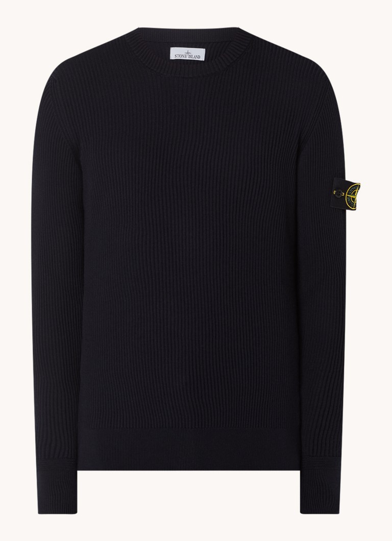 Πουλόβερ Stone Island 553C2 με ριμπ ύφανση, λογότυπο και ξυρισμένο μαλλί