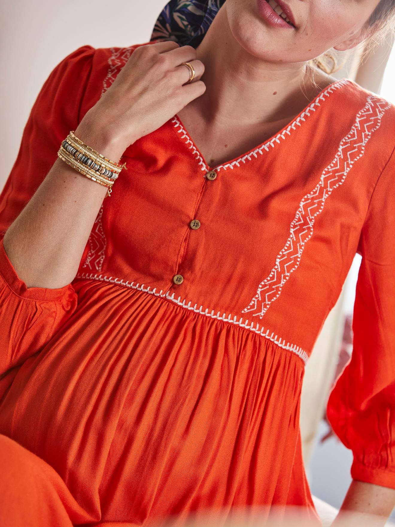 Robe en crêpe uni grossesse et allaitement orange