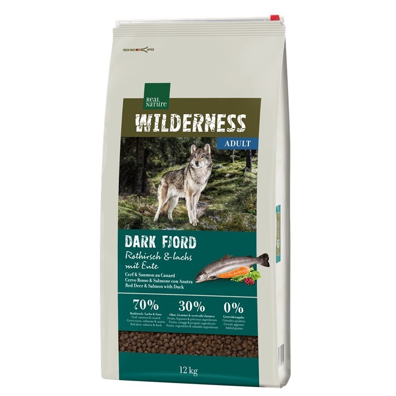 REAL NATURE Hundetrockenfutter REAL NATURE WILDERNESS Dark Fjord Rothirsch, Lachs & Ente 12 kg