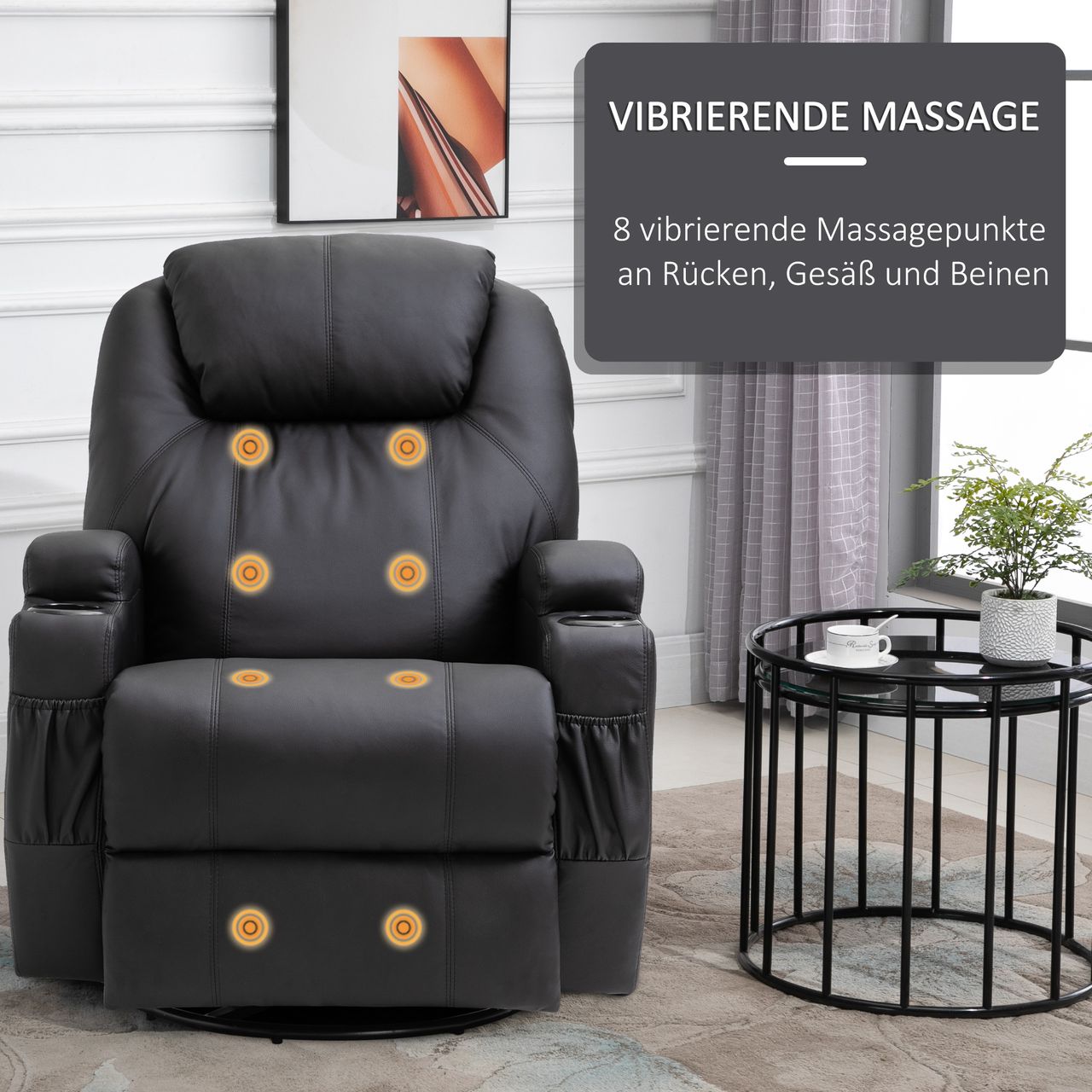 HOMCOM Massagesessel Fernsehsessel Relaxsessel Sessel 5 Massage-Modi Schwarz