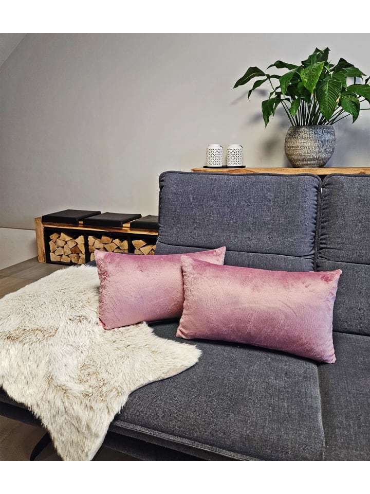 JACK 2er Set Teddy Flausch Kissenhülle Kissenbezug in Antik Rosa günstig kaufen