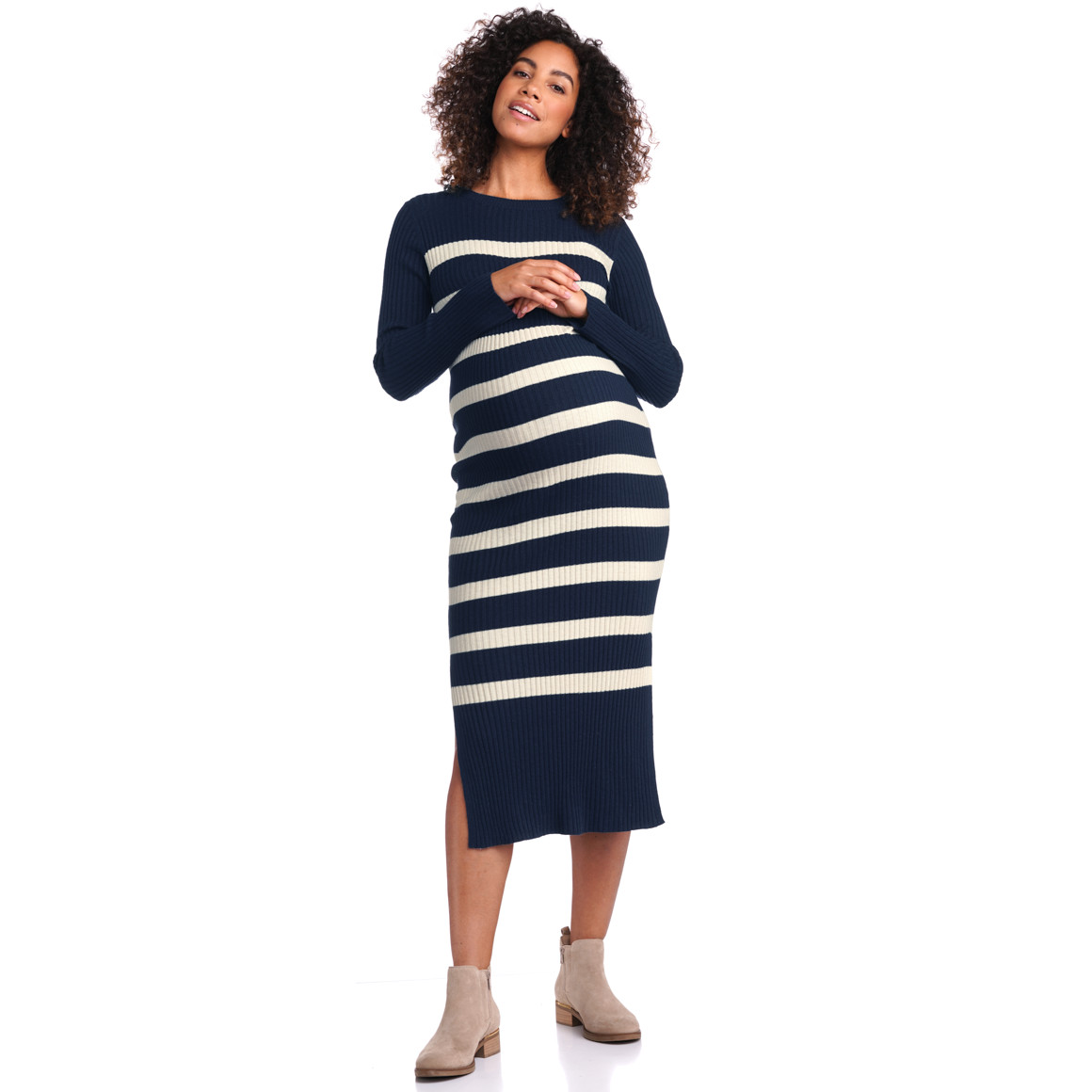 Damen Umstands-Strickkleid mit Streifen