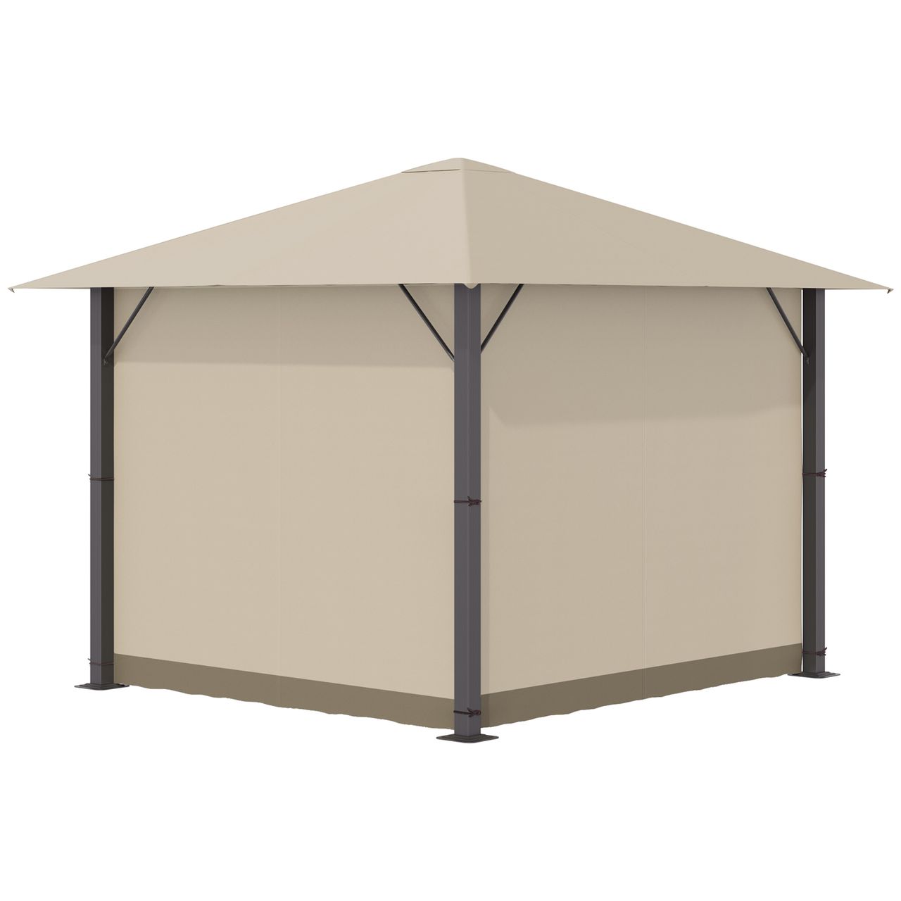 Outsunny Gartenpavillon Pavillon 3 x 3 m Gartenzelt Dach mit Belüftungslöcher Festzelt Partyzelt mit 4 x Seitenteile Moskitonetz wetterfest Aluminium Polyester khaki