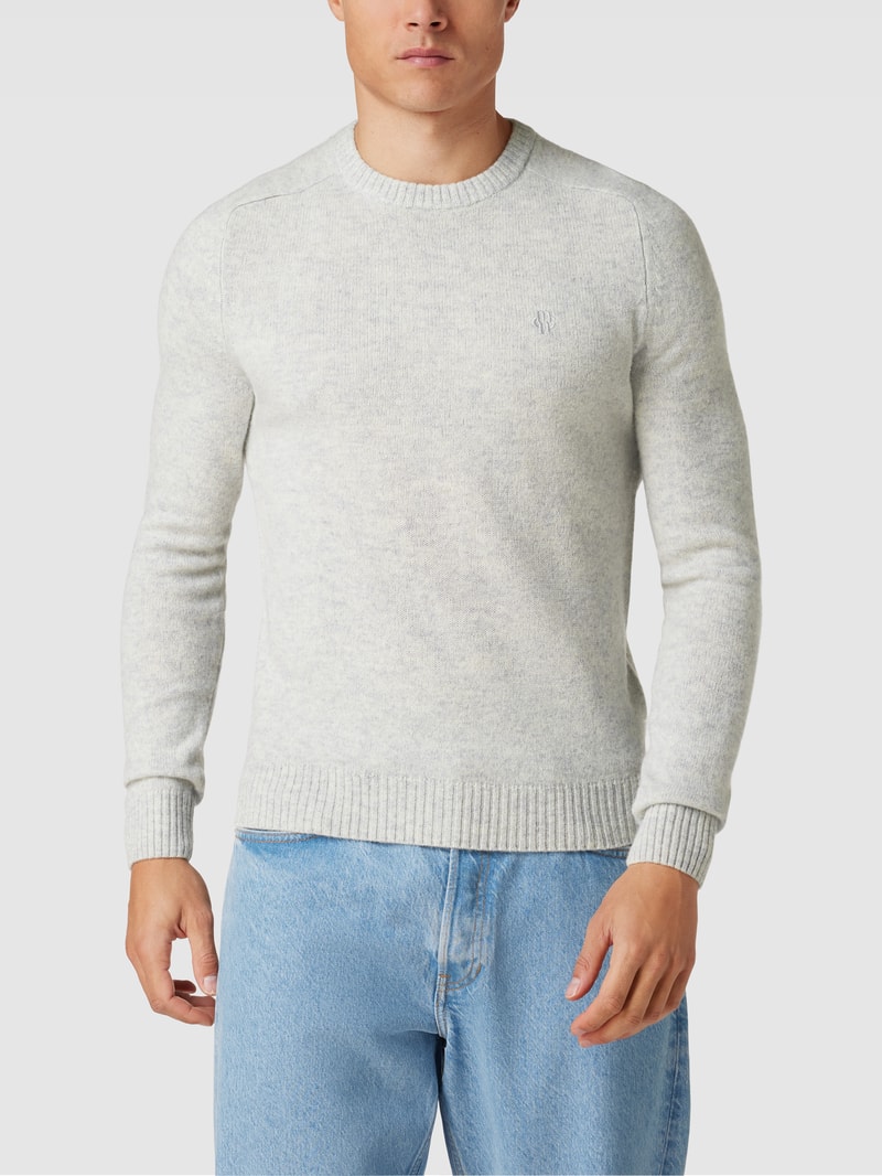 Strickpullover mit Label-Stitching in hellgrau meliert