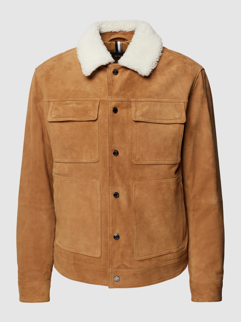 Lederjacke mit Pattentaschen Modell 'Mahdi' in beige