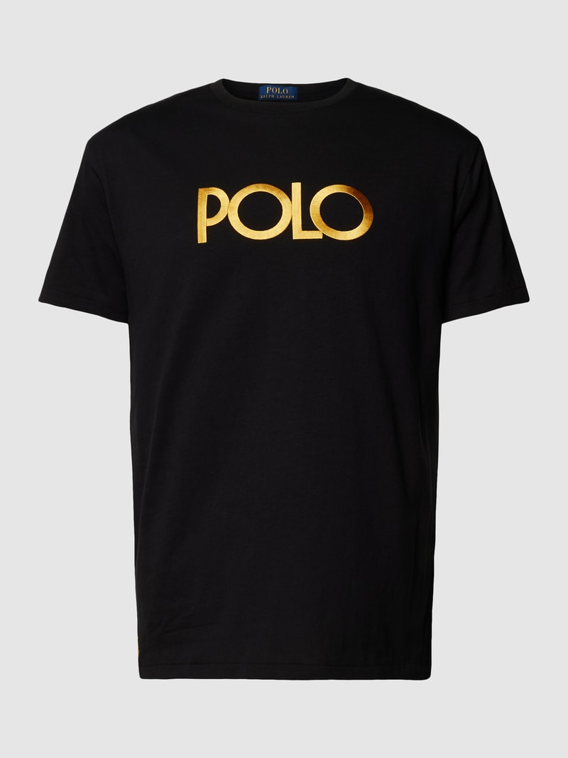 T-Shirt mit Label-Stitching in schwarz