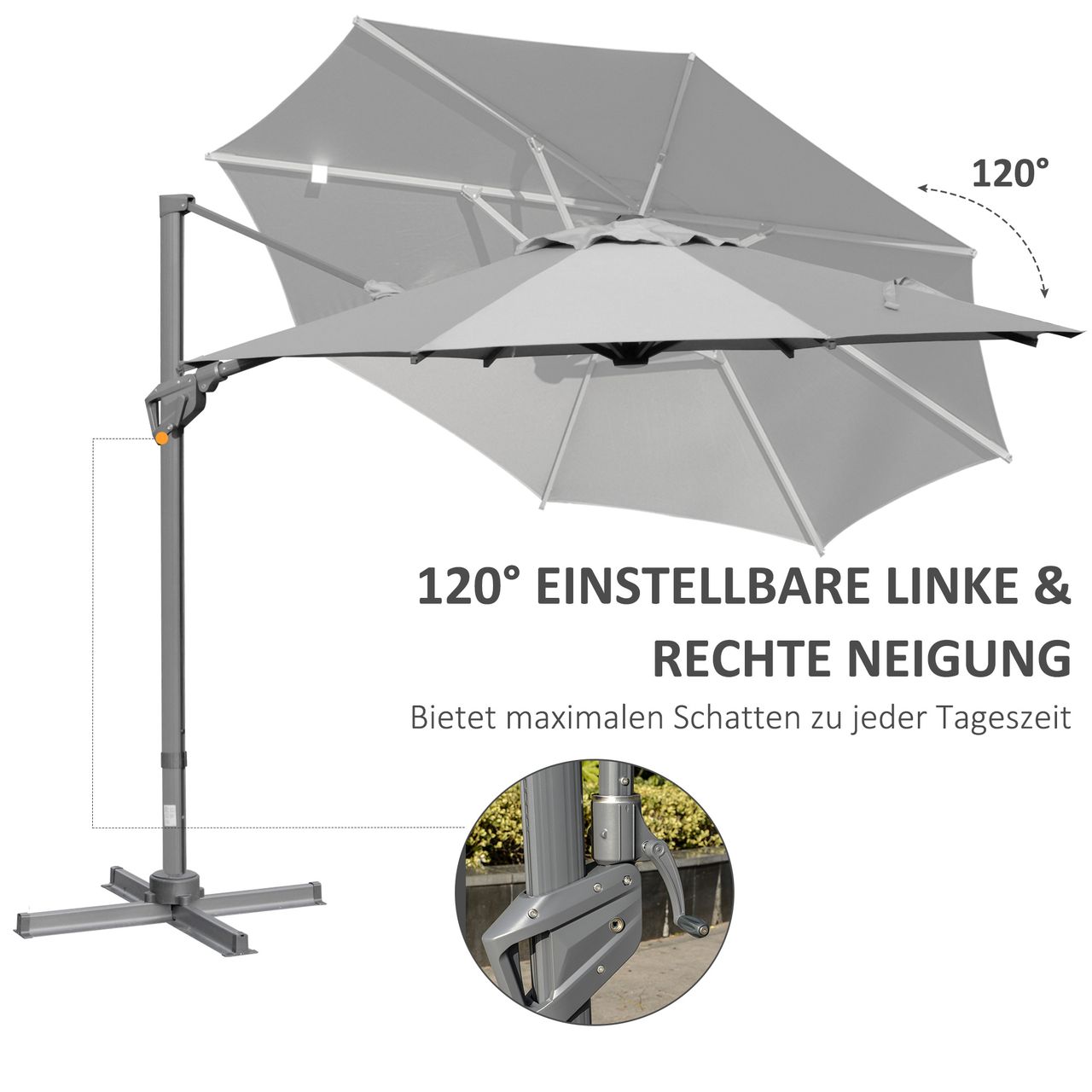 Outsunny Sonnenschirm Ø298 cm Kurbelschirm Ampelschirm Winkel verstellbar Grau