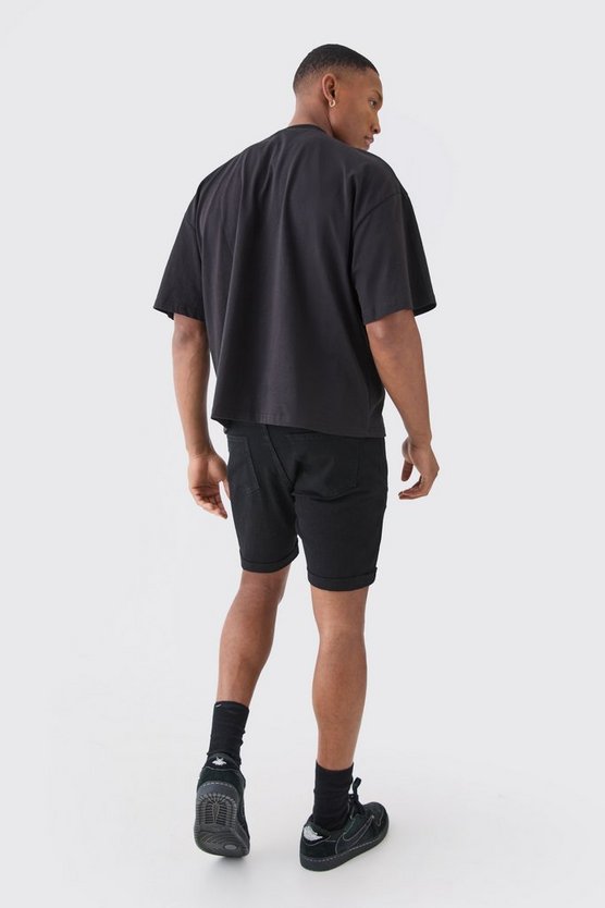 Schwarz zerrissene Skinny Stretch Jeansshorts