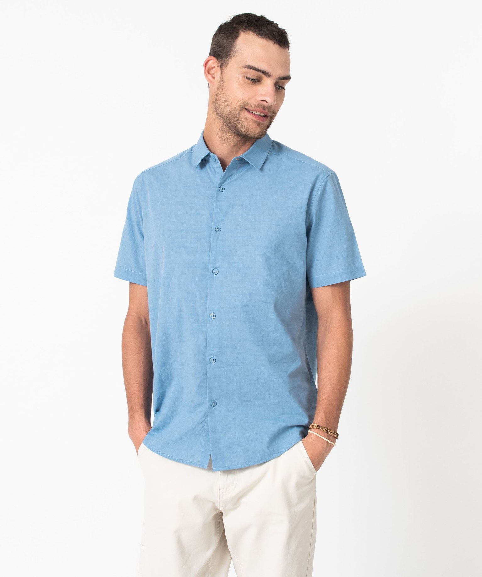 Chemise à manches courtes en coton léger homme bleu | GEMO