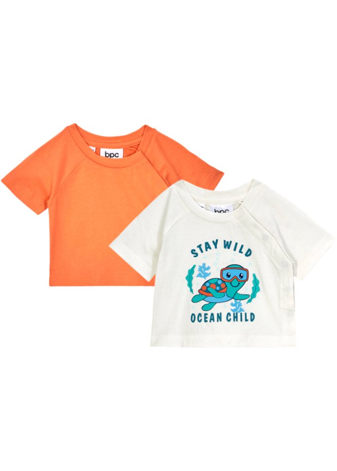 Baby T-Shirt mit Knopfleiste aus Bio-Baumwolle (2er Pack)