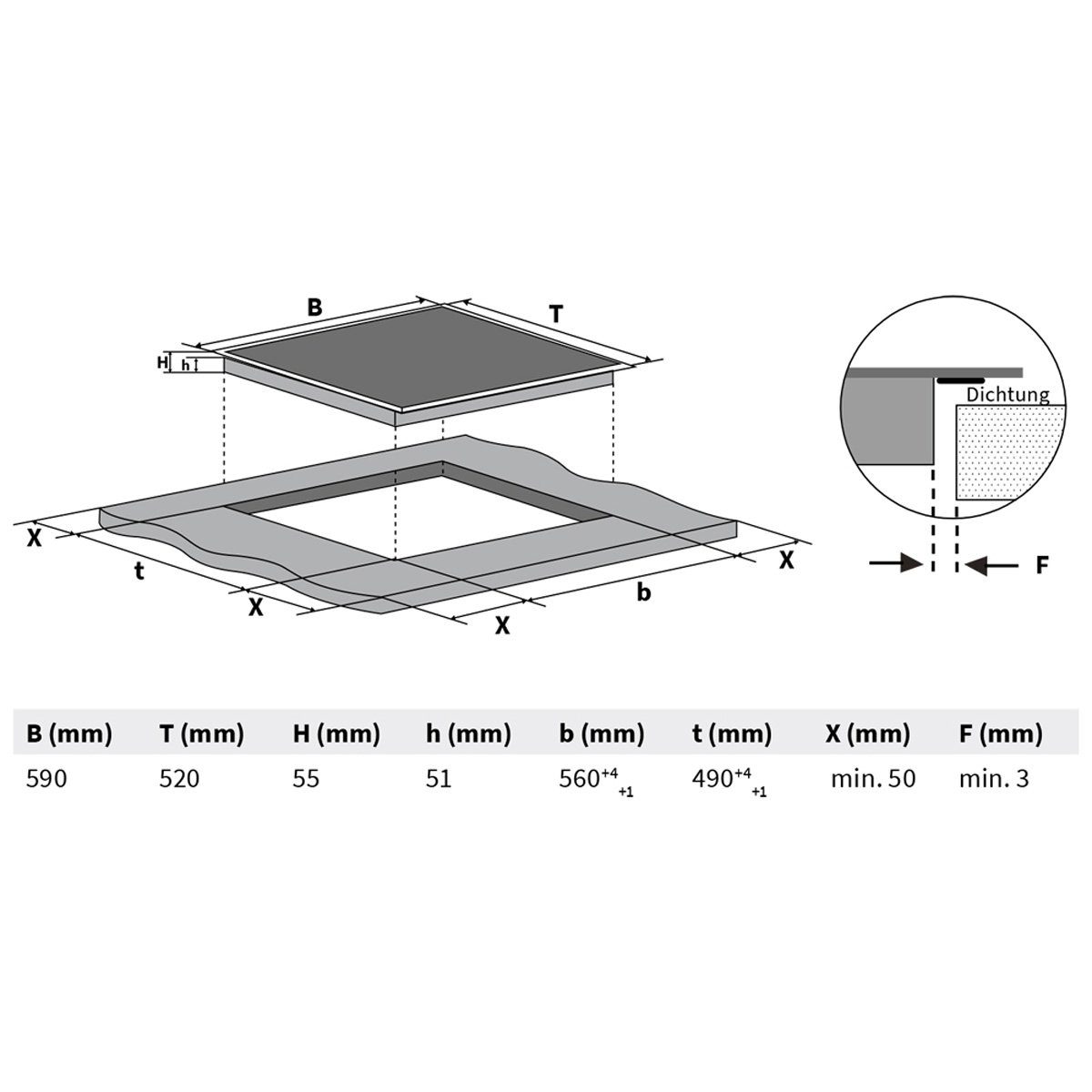 KKT KOLBE Elektro-Kochfeld KF592RL, 59cm / Autark / 6,6kW / 9 Stufen / 4 Zonen / Rahmenlos / Touch