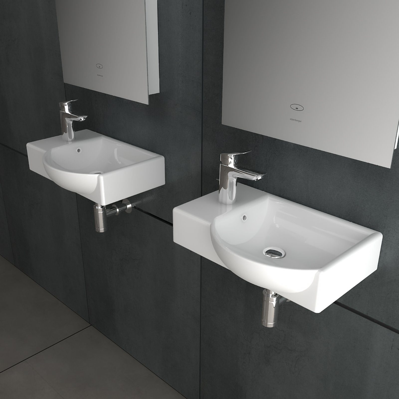 Alpenberger Waschbecken 45 cm Breit - Hängewaschbecken mit Überlauf aus Keramik (Handwaschbecken für Badezimmer & Gästebad, 1-St., 1-tlg. Waschtisch), Wash Basin pflegeleicht, Kleines Gäste WC Lavabo & Bad Spülbecken