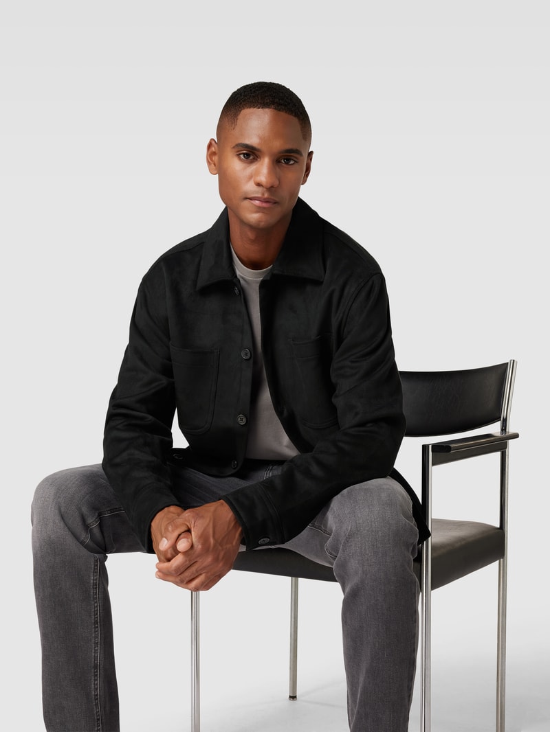 Relaxed Fit Overshirt mit aufgesetzten Brusttaschen in schwarz