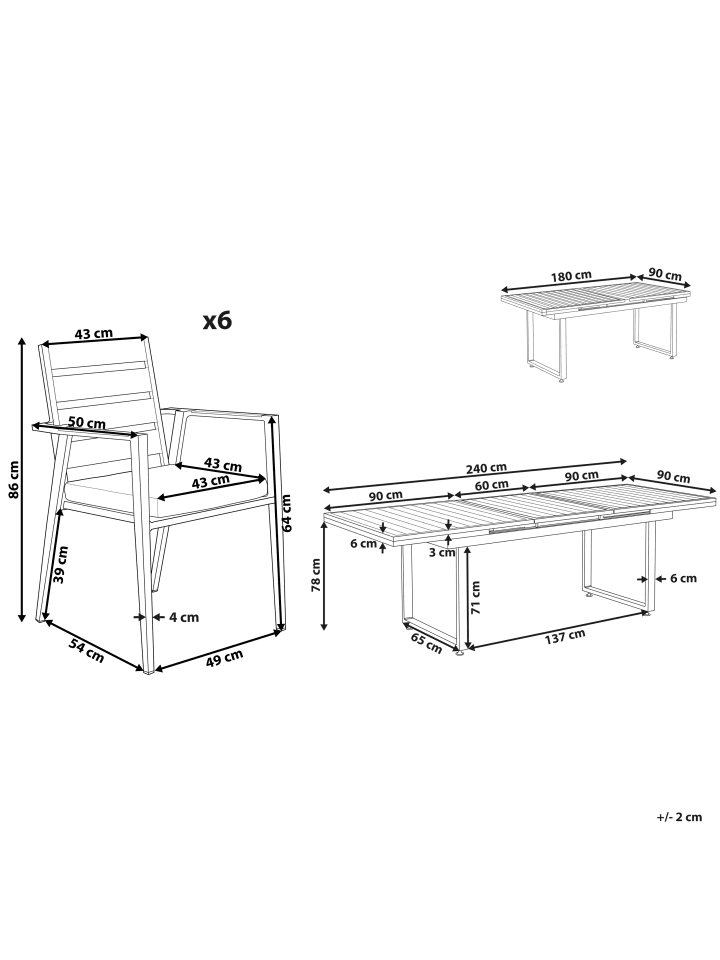 Beliani 7-tlg Gartentisch Set VALCANETTO/TAVIANO in Schwarz/Grau/Heller Holzfarbton günstig kaufen onesize