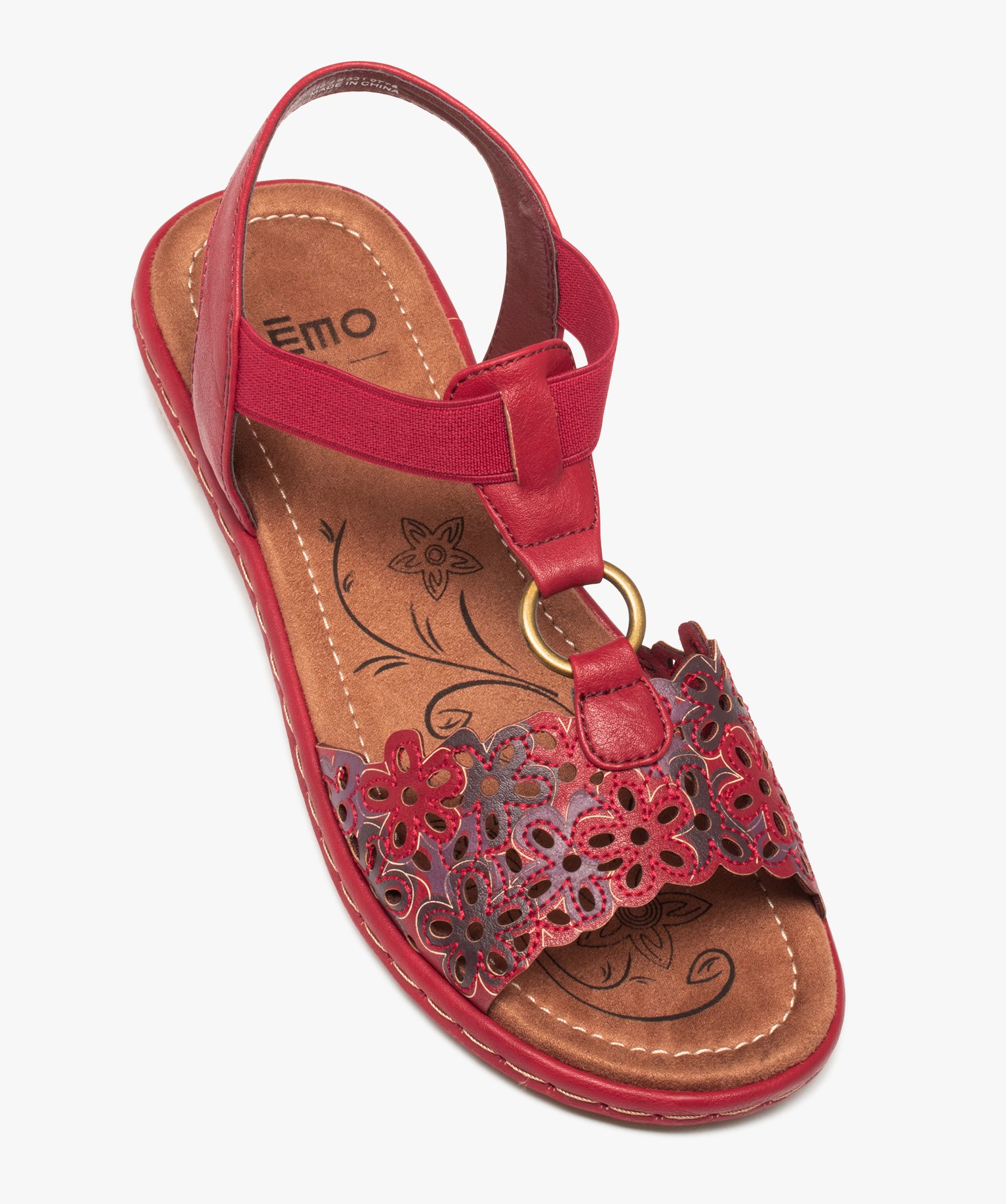 Sandales femme confort à enfiler avec bride fantaisie à fl... rouge fonce | GEMO