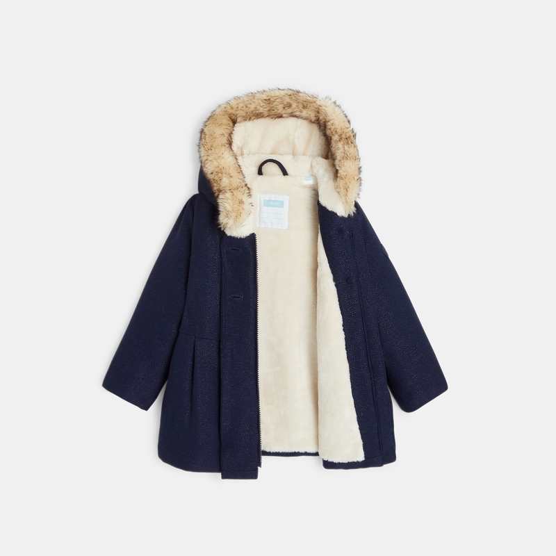 Manteau de ville pailleté fourré bleu bébé fille