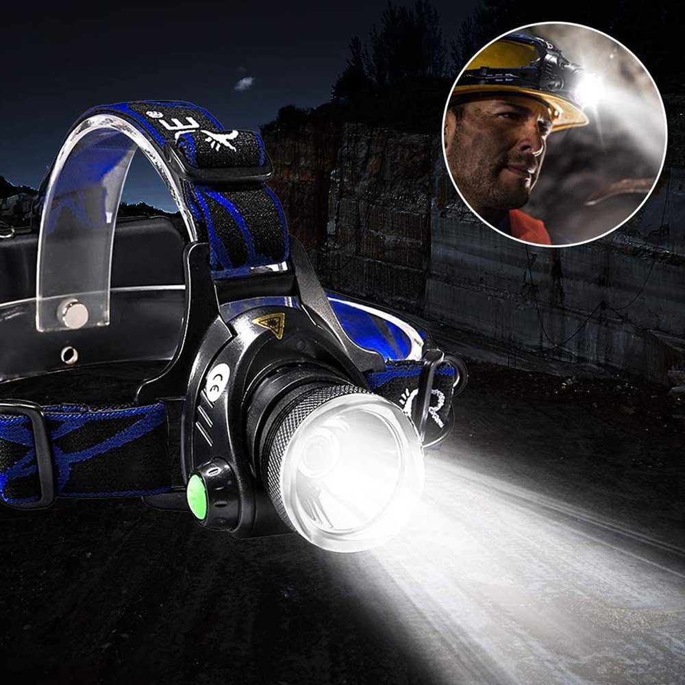 Bedee LED Stirnlampe 3 Modos LED Stirnlampe, Wiederaufladbar LED Kopflampe,USB Kopflampe (90°einstellbar, 1-St., Batteriebetrieben), Zoombare IP64 Wasserdichte Mini Stirnlampe für Laufen, Campen, Joggen
