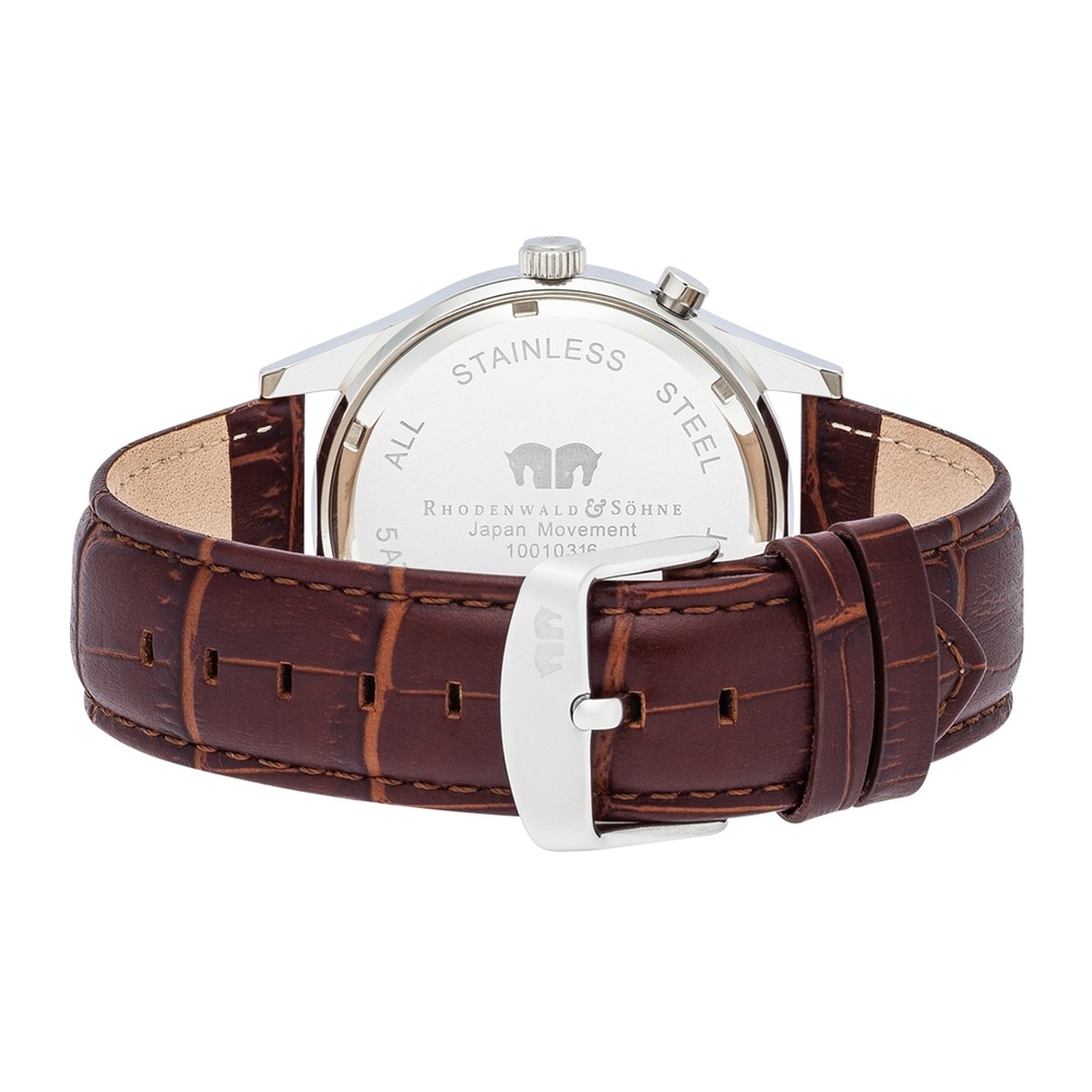 Rhodenwald & Söhne Montre à quartz Moontime en Argent Cuir véritable en Marron Montre