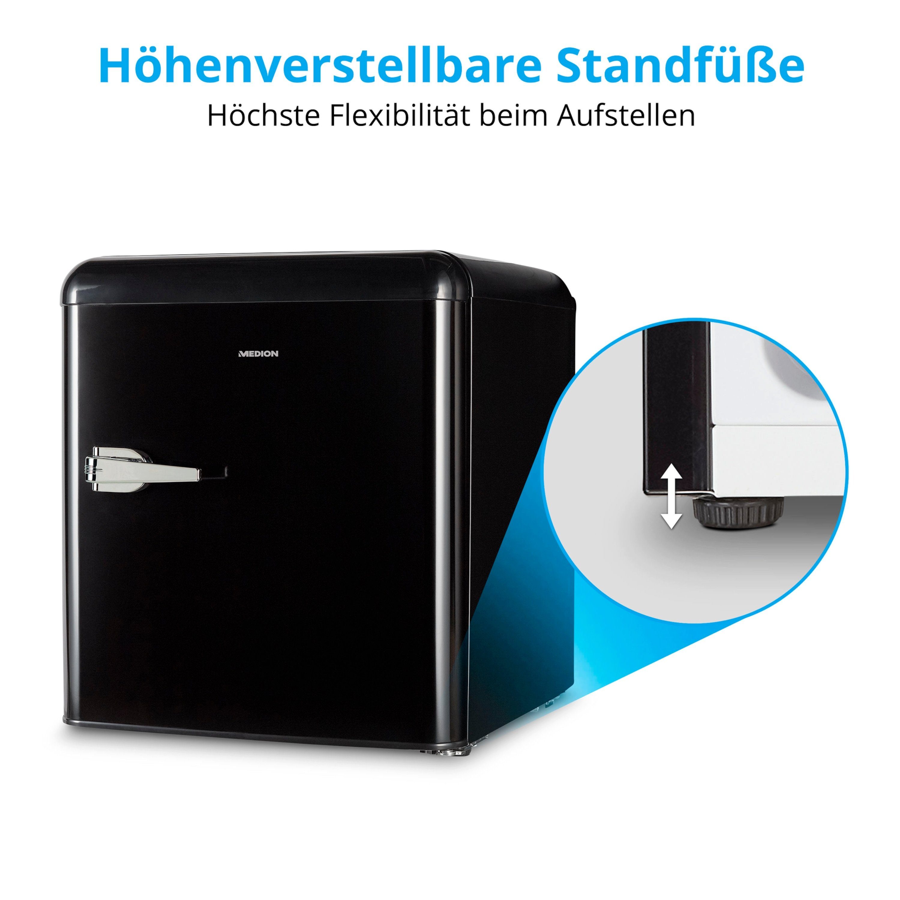 Medion® Kühlschrank MD 37171, 54 cm hoch, 48 cm breit, Retro Mini 42L / 41dB höhenverstellbare Füße F in schwarz, MD 37171